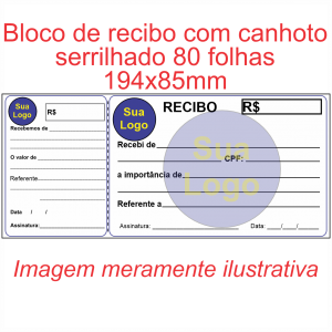Bloco de recibo com canhoto 80 folhas 194x85mm Papel sulfite 75g 194x85mm    